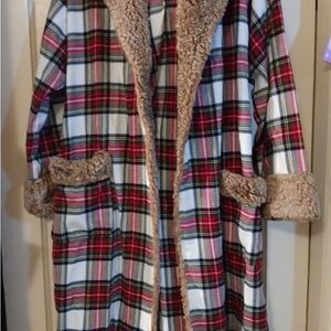 Pottery Barn Plaid Robe with Sherpa Trim